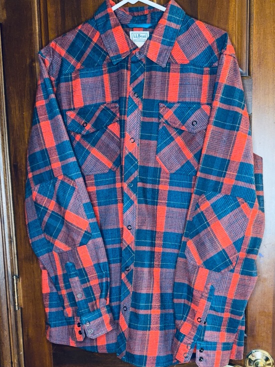 L.L. Bean Other - L.L. Bean Red and Navy Plaid Button-Down Flannel Shirt